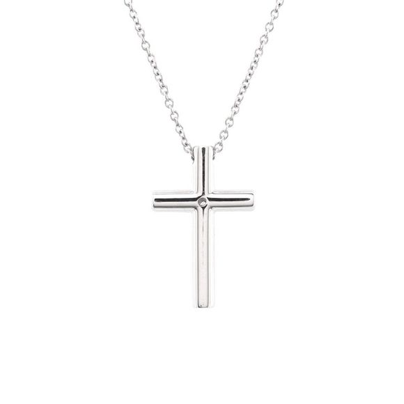 Tiffany & Co. Cross Pendant Necklace 18K White Gold with Diamond - - Picture 3 of 5